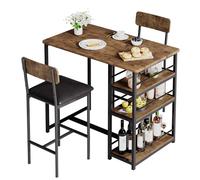 OPULENTHOME Ensemble Table de Bar avec 2 Tabourets,Table à Mange Debout avec Tabouret Rembourré,avec 3 étagères,Table Haute Cuisine avec 2 Chaises pour Petit Espace,Salle à Manger, Cuisine(Brun)