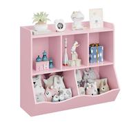 OPULENTHOME Étagère pour Jouets, 5 Compartiments Bibliothèque pour Enfants, Boîte à Jouets Mobile, avec roulettes, Multi-Usage, pour Chambre d'enfant et Salle de Jeux, Rose,91 X 39 X 80CM