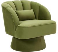 OPULENTHOME Fauteuil pivotant Moderne, rembourré en Velours à 360 °, avec Dossier rayé et Rembourrage en Peluche, Fauteuil Rond Confortable pour Salon, Chambre à Coucher, Coin Lecture (Vert)