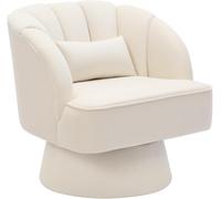 OPULENTHOME Fauteuil pivotant Moderne, rembourré en Velours à 360 °, avec Dossier rayé et Rembourrage en Peluche, Fauteuil Rond Confortable pour Salon, Chambre à Coucher, Coin Lecture (Beige)