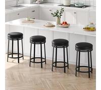 OPULENTHOME Lot de 4 tabourets de bar pivotants avec repose-pieds - Hauteur : 62 cm - Tabouret de comptoir moderne avec rembourrage en cuir synthétique et cadre en métal - Tabouret de bar rond pour