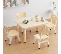 OPULENTHOME Table Enfant avec Chaise - Hauteur réglable,Bureau Enfant avec 4 chaises Design Antidérapante,Ensemble Bureau pour Chambre & Salle Classe de Maternelle(Naturel)