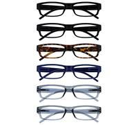 OPULIZE Ace Reading Glasses 6 Pack Classic Everyday Narrow Frame Scratch Resistant Spring Hinges Black Brown Blue Grey Mens Womens RRRRRR32-112377 +3.50