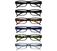 OPULIZE Ace Reading Glasses 6 Pack Classic Everyday Narrow Frame Scratch Resistant Spring Hinges Black Brown Blue Green Grey Mens Womens RRRRRR32-112367 +2.00