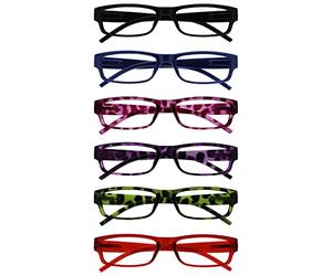 OPULIZE Ace Reading Glasses 6 Pack Classic Everyday Narrow Frame Scratch Resistant Spring Hinges Black Blue Pink Purple Green Red Mens Womens RRRRRR32-13456Z +2.50
