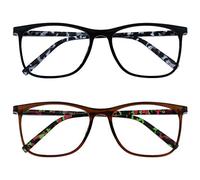 OPULIZE Arc Lunettes de Lecture Pack de 2 Montures Carrées Minces Élégantes Charnières à Ressort Anti-Rayures Noir Marron Branches à Motif Hommes Femmes RR66-12 +3.50