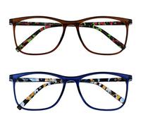 OPULIZE Arc Lunettes de Lecture Pack de 2 Montures Carrées Minces Élégantes Charnières à Ressort Anti-Rayures Marron Bleu Branches à Motif Hommes Femmes RR66-23 +2.50