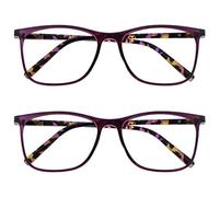OPULIZE Arc Lunettes de Lecture Pack de 2 Montures Carrées Minces Élégantes Charnières à Ressort Anti-Rayures Violet Branches à Motif Hommes Femmes RR66-5 +2.50