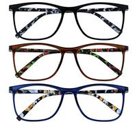 OPULIZE Arc Lunettes de Lecture Pack de 3 Montures Carrées Minces Élégantes Charnières à Ressort Anti-Rayures Noir Marron Bleu Branches à Motif Hommes Femmes RRR66-123 +2.00