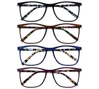 OPULIZE Arc Lunettes de Lecture Pack de 4 Montures Carrées Minces Élégantes Charnières à Ressort Anti-Rayures Noir Marron Bleu Violet Branches à Motif Hommes Femmes RRRR66-1235 +2.00