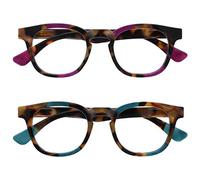 OPULIZE Ava Lunettes de Lecture Pack de 2 Avec Monture Arrondi Flatteur Charnières à Ressort Anti-Rayures Écailles de Marron Touche de Violet Turquoise Hommes Femmes RR62-5Q +1.00
