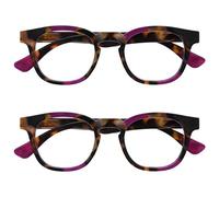 OPULIZE Ava Lunettes de Lecture Pack de 2 Avec Monture Arrondi Flatteur Charnières à Ressort Anti-Rayures Écailles de Marron Touche de Violet Hommes Femmes RR62-5 +1.00