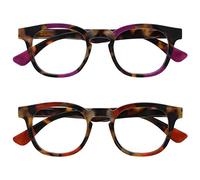 OPULIZE Ava Lunettes de Lecture Pack de 2 Avec Monture Arrondi Flatteur Charnières à Ressort Anti-Rayures Écailles de Marron Touche de Violet Rouge Hommes Femmes RR62-5Z +2.00