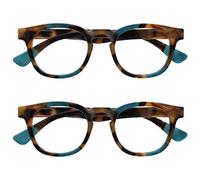 OPULIZE Ava Lunettes de Lecture Pack de 2 Avec Monture Arrondi Flatteur Charnières à Ressort Anti-Rayures Écailles de Marron Touche de Turquoise Hommes Femmes RR62-Q +1.50