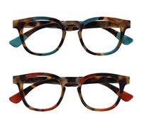 OPULIZE Ava Lunettes de Lecture Pack de 2 Avec Monture Arrondi Flatteur Charnières à Ressort Anti-Rayures Écailles de Marron Touche de Turquoise Rouge Hommes Femmes RR62-QZ +1.00