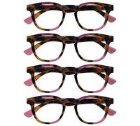 OPULIZE Ava Lunettes de Lecture Pack de 4 Avec Monture Arrondi Flatteur Charnières à Ressort Anti-Rayures Écailles de Marron Touche de Rose Hommes Femmes RRRR62-4 +3.00