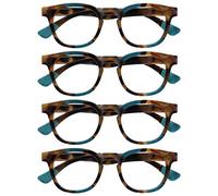 OPULIZE Ava Lunettes de Lecture Pack de 4 Avec Monture Arrondi Flatteur Charnières à Ressort Anti-Rayures Écailles de Marron Touche de Turquoise Hommes Femmes RRRR62-Q +3.50