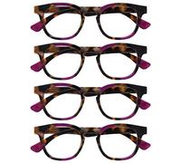 OPULIZE Ava Lunettes de Lecture Pack de 4 Avec Monture Arrondi Flatteur Charnières à Ressort Anti-Rayures Écailles de Marron Touche de Violet Hommes Femmes RRRR62-5 +3.50