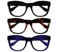 OPULIZE BIG Lunette anti lumiere bleue femme & homme - Lunette Ecran/Gaming - Lunettes rondes à la mode - Anti-éblouissement Anti-Reflet Protection UV - Lot de 3 - Noir Brun Indigo