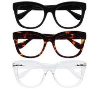 OPULIZE BIG Lunette anti lumiere bleue femme & homme - Lunette Ecran/Gaming - Lunettes rondes à la mode - Anti-éblouissement Anti-Reflet Protection UV - Lot de 3 - Noir Brun Transparente