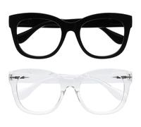 OPULIZE BIG Lunette anti lumiere bleue femme & homme - Lunette Loupe Ecran/Gaming - Lunettes rondes à la mode - Anti-éblouissement Anti-Reflet Protection UV - Lot de 2 - Noir Transparente - +2,00