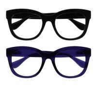 OPULIZE BIG Lunette anti lumiere bleue femme & homme - Lunette Loupe Ecran/Gaming - Lunettes rondes à la mode - Anti-éblouissement Anti-Reflet Protection UV - Lot de 2 - Noir Indigo - +2,00