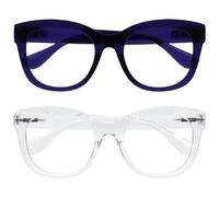OPULIZE BIG Lunette anti lumiere bleue femme & homme - Lunette Loupe Ecran/Gaming - Lunettes rondes à la mode - Anti-éblouissement Anti-Reflet Protection UV - Lot de 2 - Indigo Transparente - +1,00