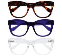 OPULIZE BIG Lunette anti lumiere bleue femme & homme - Lunettes Loupe Ecran/Gaming - Anti-éblouissement Anti-Reflet Protection UV - Lot de 3 - Brun Indigo Transparente - +2,50