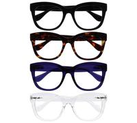 OPULIZE BIG Lunette anti lumiere bleue femme & homme - Lunettes Loupe Ecran/Gaming - Anti-éblouissement Anti-Reflet Protection UV - Lot de 4 Noir Brun Indigo Transparente - +1,50