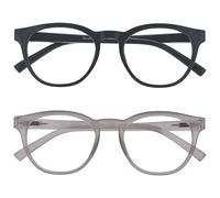 OPULIZE Blu - Lunettes de Lecture Anti-Lumière Bleue Pack de 2 Montures Rondes et Cool Charnières à Ressort Améliore le Sommeil Jeux Ordinateur Gris Transparente Hommes Femmes BB5-7C +2.00