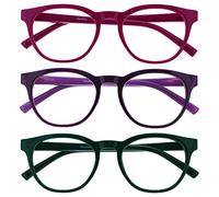 OPULIZE Blu - Lunettes de Lecture Anti-Lumière Bleue Pack de 3 Montures Rondes et Cool Charnières à Ressort Améliore le Sommeil Jeux Ordinateur Rose Violet Vert Hommes Femmes BBB5-456 +2.00