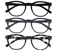 OPULIZE Blu - Lunettes de Lecture Anti-Lumière Bleue Pack de 3 Montures Rondes et Cool Charnières à Ressort Améliore le Sommeil Jeux Ordinateur Noir Gris Écailles de Tortue Hommes Femmes BBB5-17W +1.00