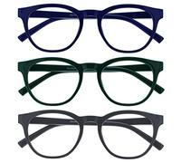 OPULIZE Blu - Lunettes de Lecture Anti-Lumière Bleue Pack de 3 Montures Rondes et Cool Charnières à Ressort Améliore le Sommeil Jeux Ordinateur Bleu Vert Gris Hommes Femmes BBB5-367 +2.00