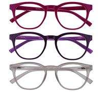 OPULIZE Blu - Lunettes de Lecture Anti-Lumière Bleue Pack de 3 Montures Rondes et Cool Charnières à Ressort Améliore le Sommeil Jeux Ordinateur Rose Violet Transparente Hommes Femmes BBB5-45C +1.00