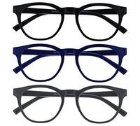 OPULIZE Blu - Lunettes de Lecture Anti-Lumière Bleue Pack de 3 Montures Rondes et Cool Charnières à Ressort Améliore le Sommeil Jeux Ordinateur Noir Bleu Gris Hommes Femmes BBB5-137 +1.50