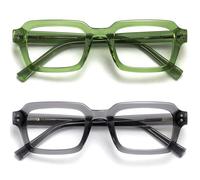 OPULIZE EDG Blue Light Blocking Reading Glasses for Women Men - 2 Pack - Anti-Reflective Anti-Glare Computer & Gaming Lenses - Vintage Rectangular Frame - UV & Eyestrain Protection - Green Grey +1.00