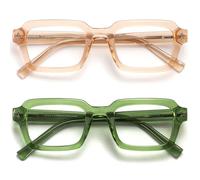 OPULIZE EDG Blue Light Blocking Reading Glasses for Women Men - 2 Pack - Anti-reflective Anti-Glare Computer & Gaming Lenses - Vintage Rectangular Frame - UV & Eyestrain Protection - Pink Green +3.00