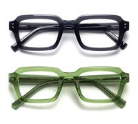 OPULIZE EDG Blue Light Blocking Reading Glasses for Women Men - 2 Pack - Anti-Reflective Anti-Glare Computer & Gaming Lenses - Vintage Rectangular Frame - UV & Eyestrain Protection - Black Green +1.50