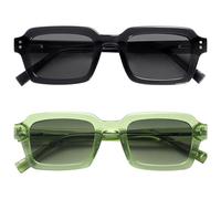 OPULIZE EDG Lunettes de soleil, Anti-éblouissement, Protection UV400, Cadre rectangulaire léger, Lot de 2 Noir/Vert