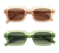 OPULIZE EDG Lunettes de soleil, Anti-éblouissement, Protection UV400, Cadre rectangulaire léger, Lot de 2 Rose/Vert