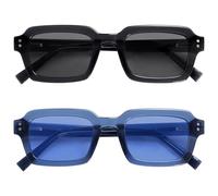 OPULIZE EDG Lunettes de soleil, Anti-éblouissement, Protection UV400, Cadre rectangulaire léger, Lot de 2 Noir/Bleu