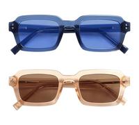 OPULIZE EDG Lunettes de soleil, Anti-éblouissement, Protection UV400, Cadre rectangulaire léger, Lot de 2 Bleu/Rose