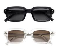 OPULIZE EDG Sunglasses for Men & Women - Vintage Rectangular Transparent Frame with Spring Hinges - Trendy Retro Sunglasses with UV400 Protection Lenses - Transparent Black/Clear (Pack of 2)