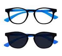OPULIZE Enfants Double Pack Lumière Bleue Lunettes Avec Matching Lunettes De Soleil Garçons Filles Âge 6+ Noir Neon Bleu BS47-B