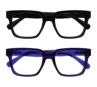 OPULIZE ERA Lunette anti lumiere bleue femme & homme - Lunette Loupe Ecran/Gaming - Lot de 2 - Lunettes surdimensionnées - Anti-éblouissement Anti-Reflet Protection UV - Noir Bleu - +1,00