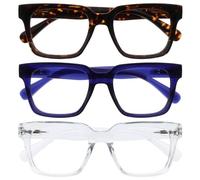 OPULIZE ERA Lunette anti lumiere bleue femme & homme - Lunette Loupe Ecran/Gaming - Lot de 3 - Lunettes surdimensionnées - Anti-éblouissement Anti-Reflet Protection UV - Brun Bleu Transparent +1,00