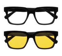 OPULIZE ERA Lunette anti lumiere bleue femme & homme - Lunettes conduite de nuit - Verres Jaunes polarisé & Transparents - Anti-éblouissement Anti-Reflet Protection UV - Lot de 2 - Noir