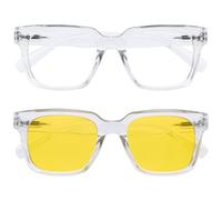 OPULIZE ERA Lunette anti lumiere bleue femme & homme - Lunettes conduite de nuit - Verres Jaunes polarisé & Transparents- Anti-éblouissement Anti-Reflet Protection UV - Lot de 2 - Transparent