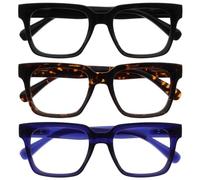 OPULIZE ERA Lunette anti lumiere bleue femme & homme - Lunette Loupe Ecran/Gaming - Lot de 3 - Lunettes surdimensionnées - Anti-éblouissement Anti-Reflet Protection UV - Noir Brun Bleu - +3,00