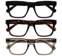 OPULIZE ERA Lunette anti lumiere bleue femme & homme - Lunettes Loupe Ecran/Gaming - Lot de 3 - Cadre Surdimensionné - Anti-éblouissement Anti-Reflet Protection UV - Noir Brun Gris - +1,00